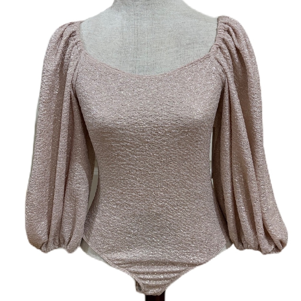 Bucketlist bodysuit puff sleeve Champagne sparkle Small